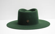 The Grove olive green fedora front view, slightly cropped at bottom